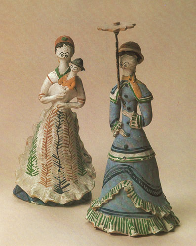 Народные глиняные игрушки. Кормилица. Барыня под зонтиком. 1880-е. Большие Гончары